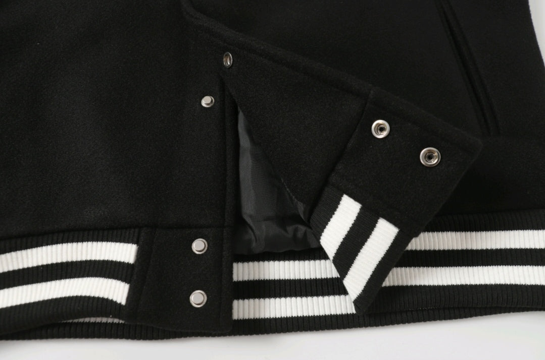 Black White Street Style Baseball Coat 0002